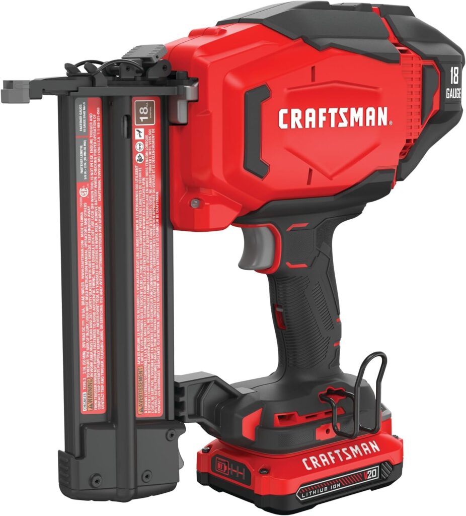 CRAFTSMAN V20 Cordless Brad Nailer, 18 Gauge Nail Gun, with Battery and Charger (CMCN618C1)