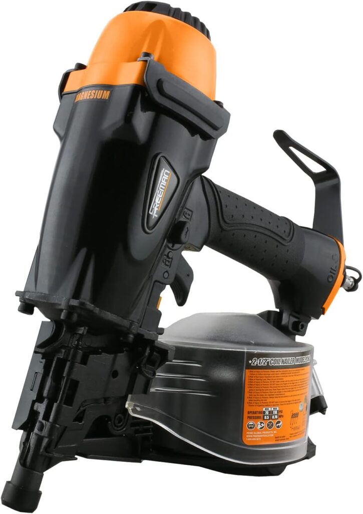 Freeman PCN65 Pneumatic 15 Degree 2-1/2 Coil Siding Nailer with Adjustable Metal Belt Hook