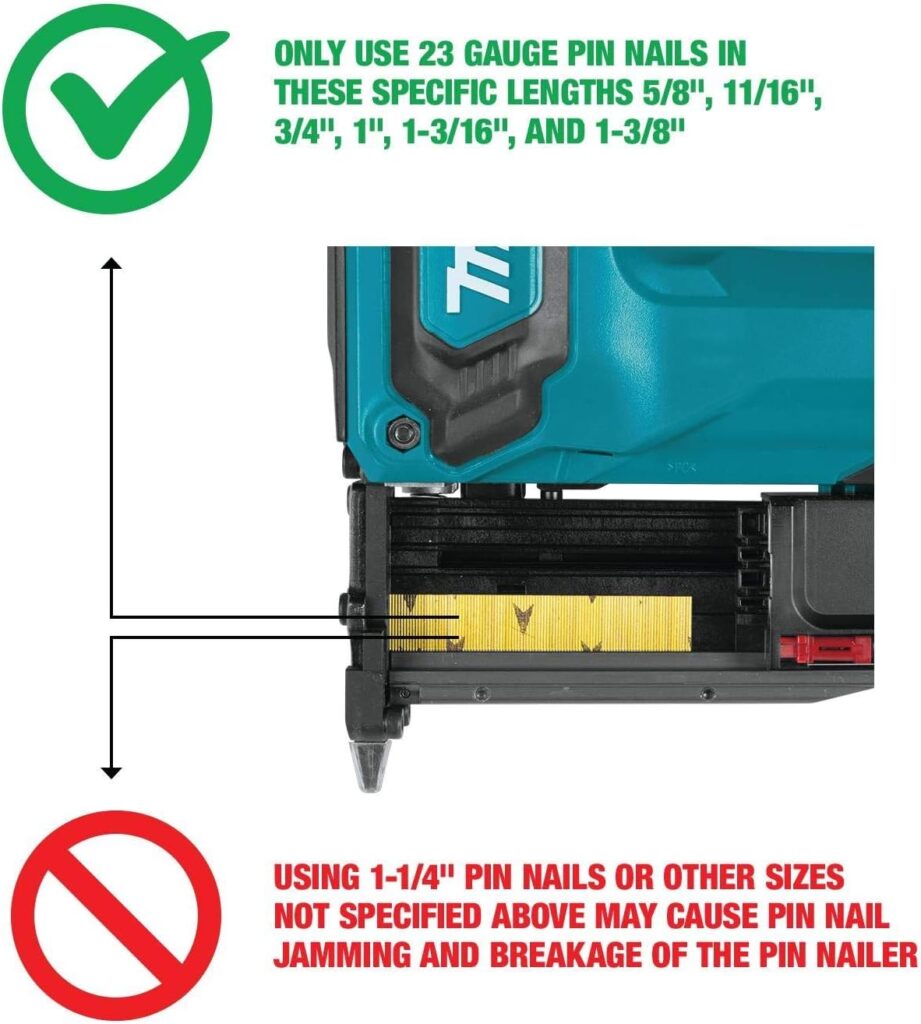 Makita XTP02Z 18V LXT Lithium-Ion Cordless 1-3/8 Pin Nailer, 23 Gauge, Tool Only