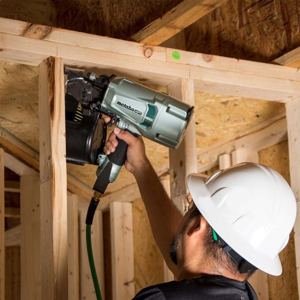 Metabo HPT Coil Framing Nailer | Pro Preferred Brand of Pneumatic Nailers | 15 Degree Magazine | Accepts 2-Inch up to 3-1/4-Inch Nails | Ideal for Wall Sheathing, Roof Decking,  Subflooring | NV83A5