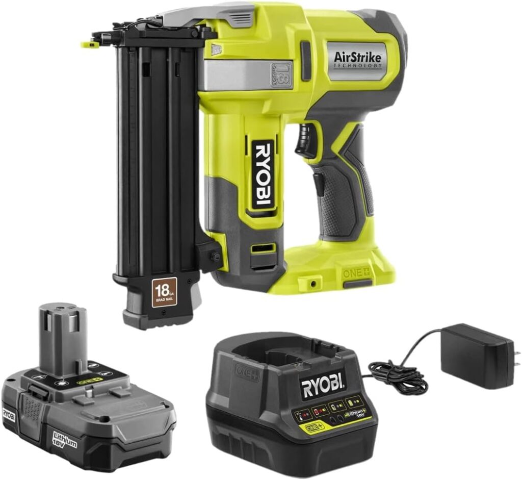 RYOBI ONE+ 18V 18-Gauge Cordless AirStrike Brad Nailer P321 with Battery and Charger (Bulk Packaged), P321Kit